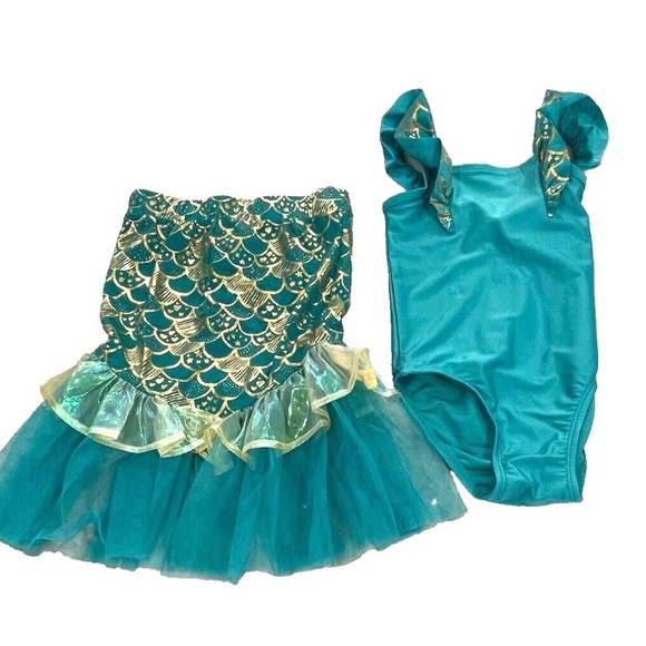 Cat & Jack Toddler's Mermaid Bathing Suit w/Tail Skirt; Teal; Size 2T - Picture 1 of 7
